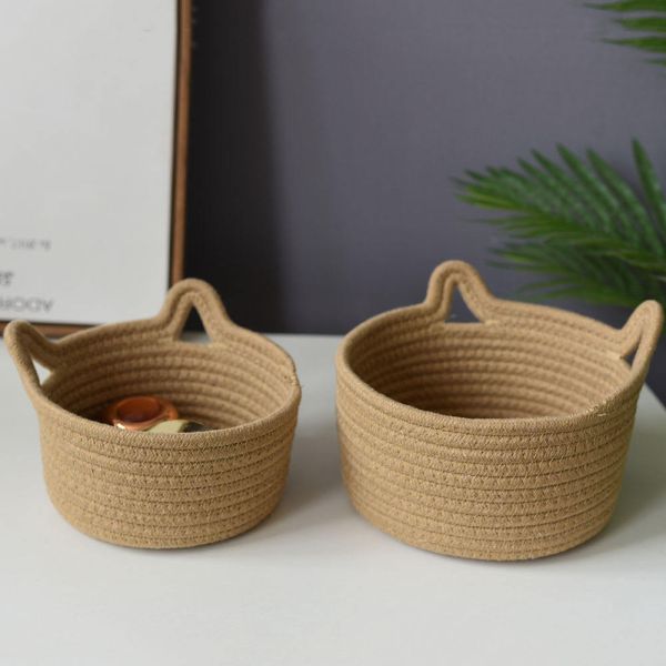 99.99% Cotton Thread Basket Woven Rattan Cat Ear Round