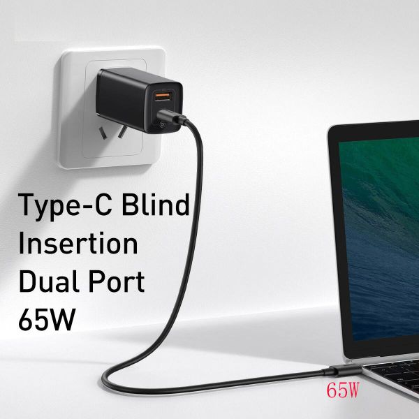 65W GaN PD Fast Charger with USB-C and USB-A Ports US Plug