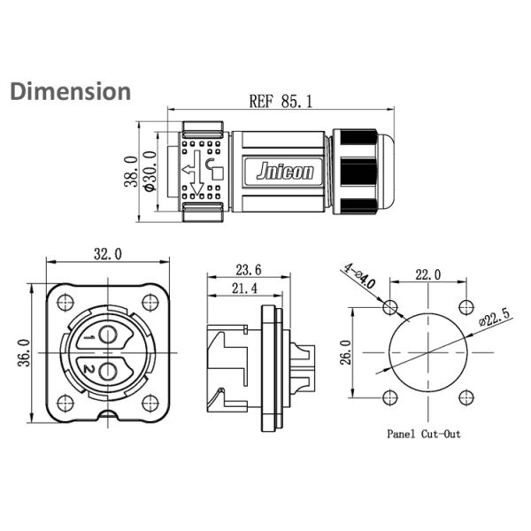 M25 2 Pin Circular 50A Waterproof Power Connector