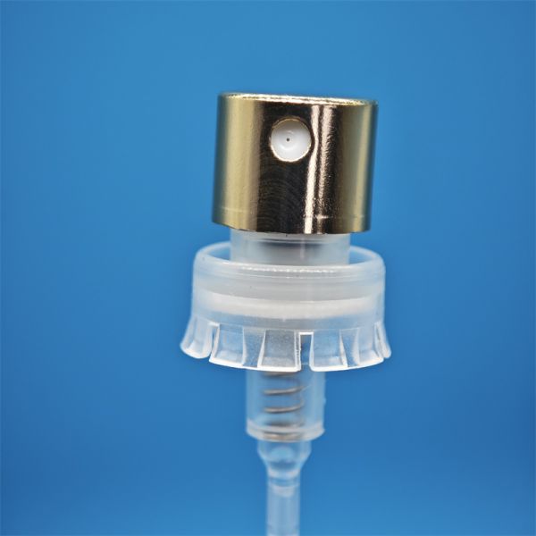 Customizable perfume spray pump with silver finish