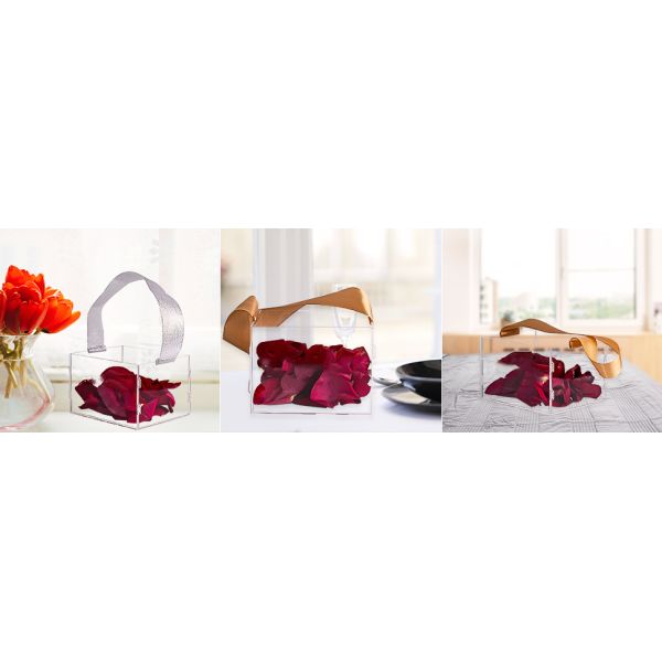 Clear Flower Girl Basket For Wedding - Acrylic Wedding Basket Decoration, Customized Name,Handle With Silk Ribbon