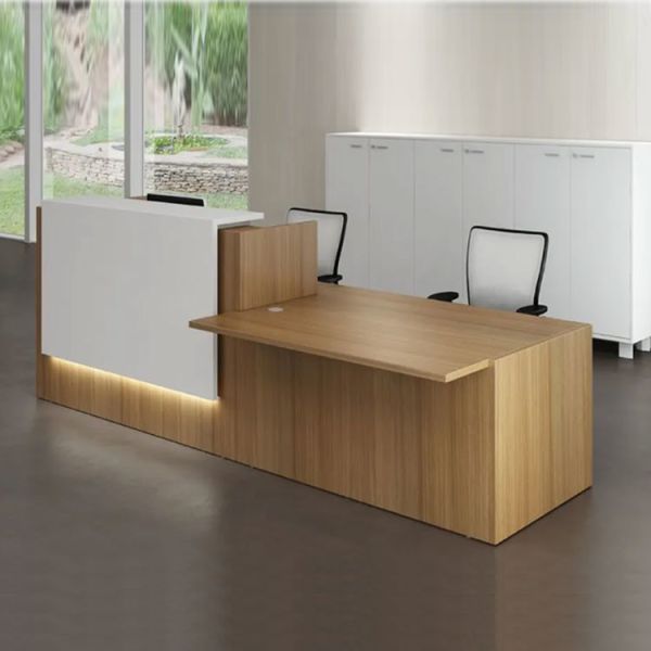 2M Wood Front Desk Reception Oak Color Customize Logo For Salon