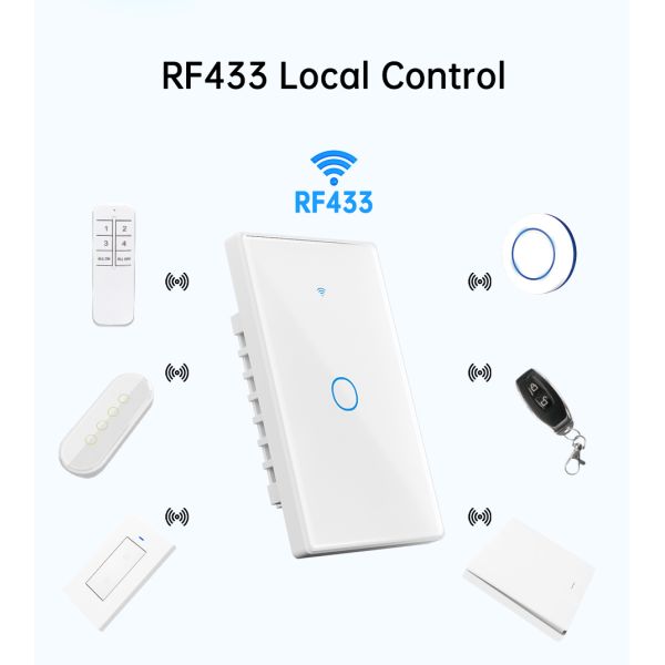 Tempered Glass Smart Touch Switch with Voice Control and 2000W Max Load for WiFi+RF433 Home Automation