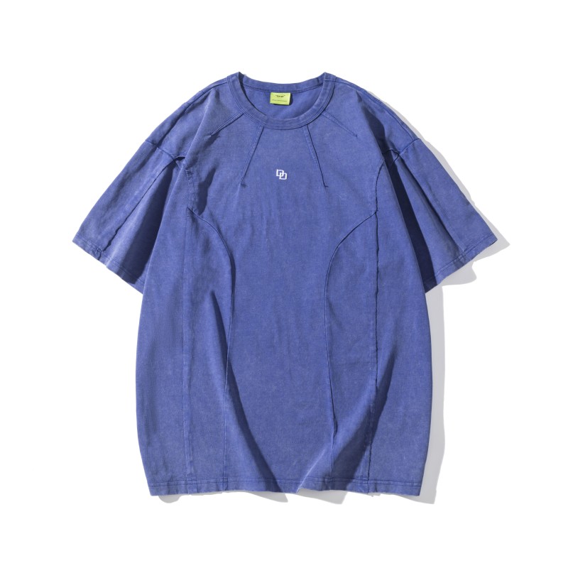 320g 100% Cotton Knitted Oversized Blank Vintage Embroidered Letter Pattern Breathable O-Neck Washable Short Men's T-Shirt