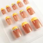 Orange with glass stone French Manicure Fake Nails with AB glitter