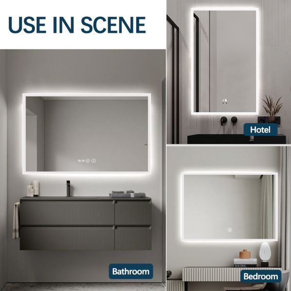 Satin edge backlit LED bathroom mirror front view