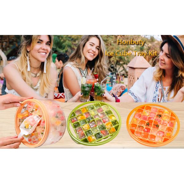 Ice Cube Trays Mold With Lid And Bin For Whiskey Cocktail Juice Coffee