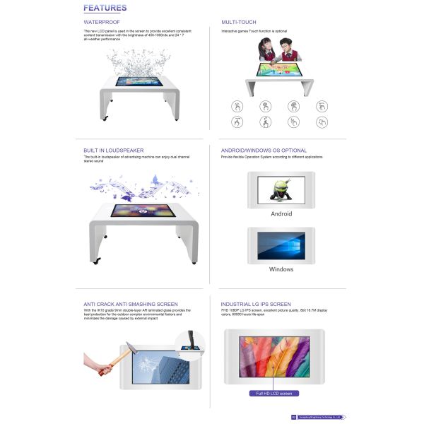 Industrial LCD Screen Interactive Touch Table for Coffee Shops Restaurants Guitar Bars Smart Table Animation Display Function