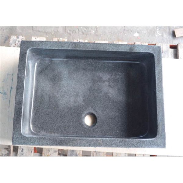 Dark Grey Granite Bathroom Basin , High End Rectangular Stone Sink