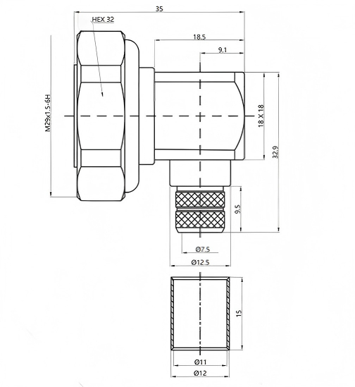 RF Connector 7/16-C-JW-7 Right Angle Crimp 50Ω L29/DIN Connector For LMR400 Cable