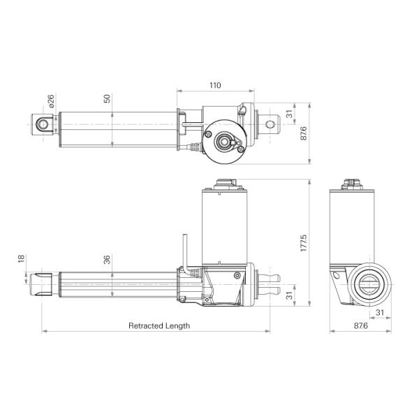 10000N Electric Linear Actuators Dental Chairs Hall Sensors Reed Sensor Push Only
