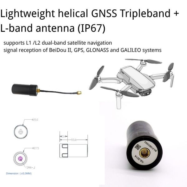 Light Weight Built-in GNSS Measuring Embedded Helical Antenna with Cable and Connector for GPS, Galileo, Beidou, GLONASS