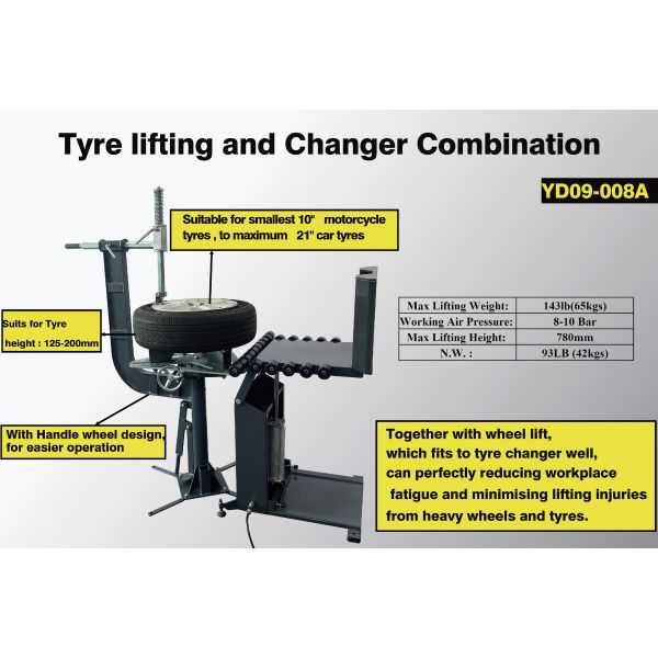 Workshop Tyre Lifting & Changer Combo, Fits 10" - 21" Tyres, Easy Operation