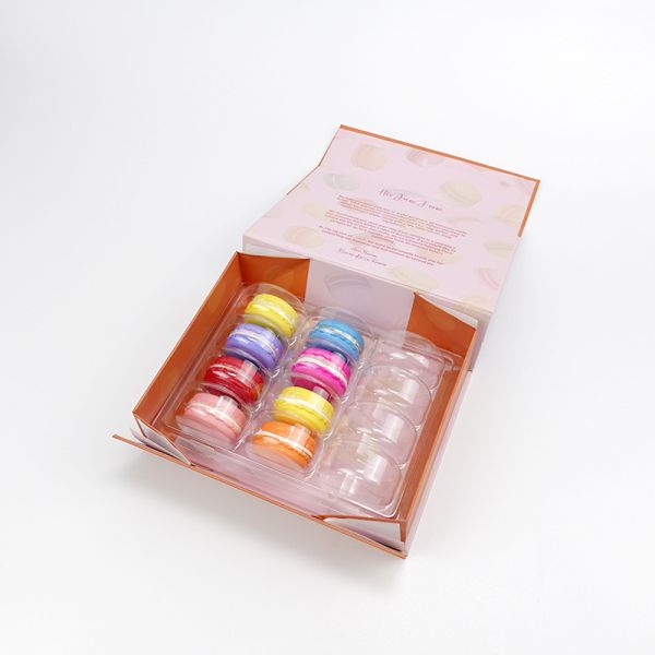 Custom Macaron Foldable Chocolate Packaging Boxes With Blister Tray