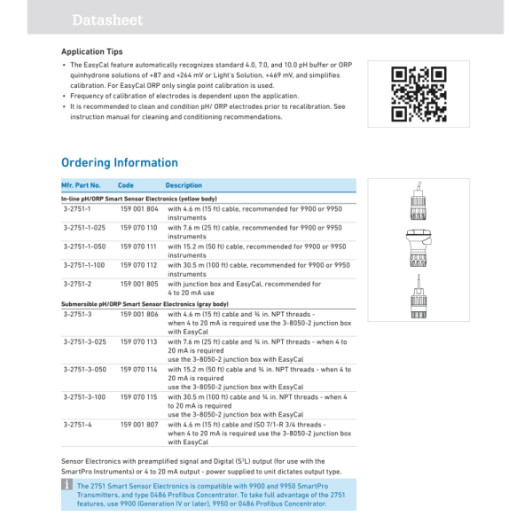 3-2751-3 Signet Type 2751 DryLoc® PH/ORP Smart Sensor Electronics