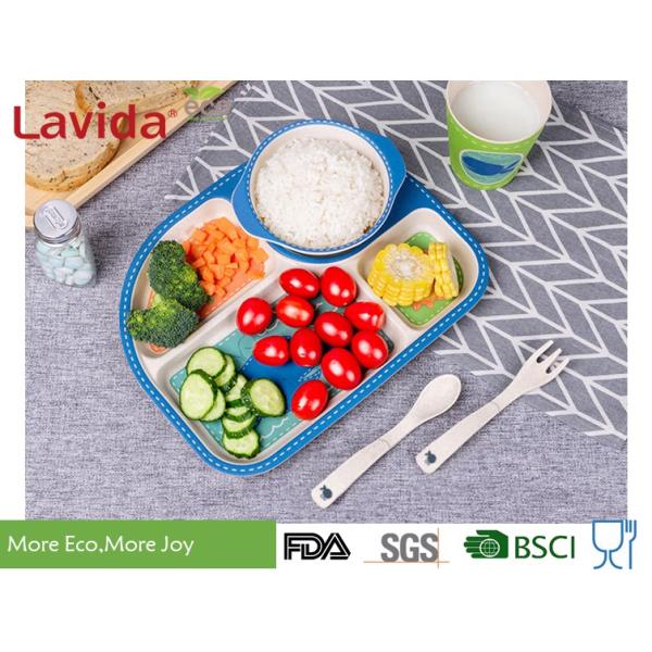 Eco Bamboo Childrens Dinner Set 4 Sections Plate Glass Fork / Spoon Shatter Proof