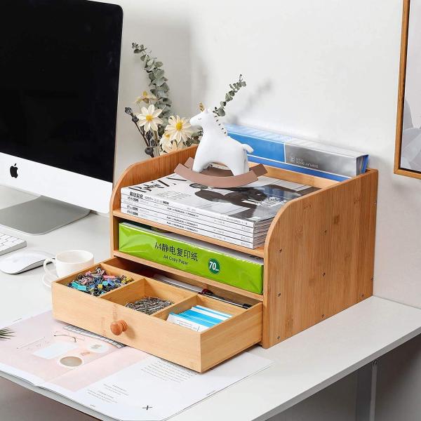 13 X 11.4 X 8.7 Inch Bamboo Desk Organizer For Office With Drawer