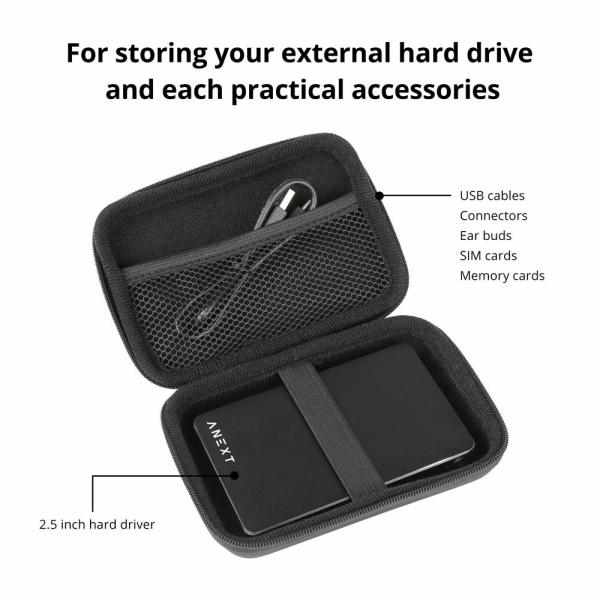 PU EVA Cable Carry Bag , 2.5 inch Hard Drive Storage Case