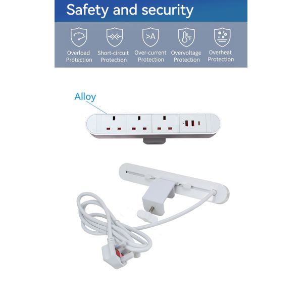 2USBA 1USBC Desk Clamp Power Outlet Socket Hub UKCA Certificated For Workspace