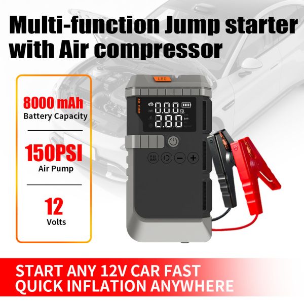 LED Display Car Battery Charger Battery With Air Compressor Type C Car Battery Jump Box Portable Tyre Inflator