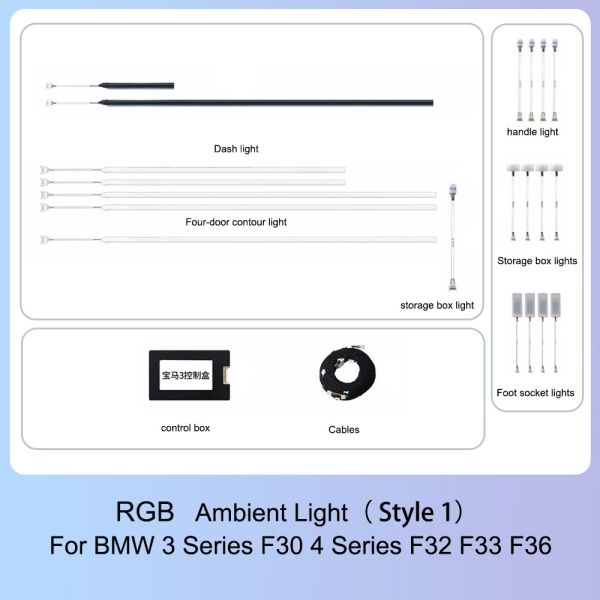 CF BMW Dynamic RGB Interior Light Kit with Multi-Color Flowing Light, Plug-and-Play Installation, and Automotive-Grade ABS for F30/F32/F33/F36
