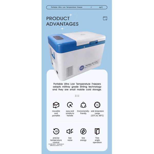 25L Portable Ultra Low Temperature Freezer for Laboratory Samples Storage -86C/-112F