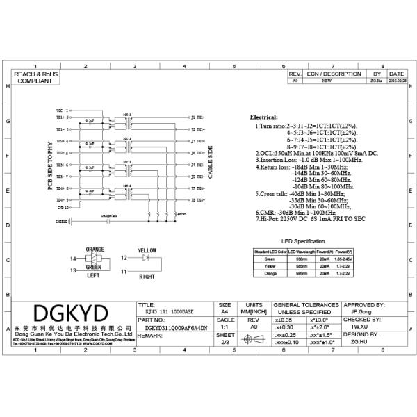 90 Degree shielded gigabit ethernet rj45 connector with magnetics cat6 rj45 plug RJ45 With Transformer
