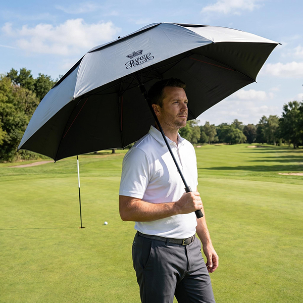 68-Inch Double Canopy Windproof Golf Umbrella with UV50+ Titanium Silver Fabric and 100 km/h Wind Resistance