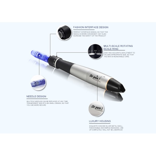 Derma Auto Dr.pen Micro Needling Machine Rechargeable Silver & Black