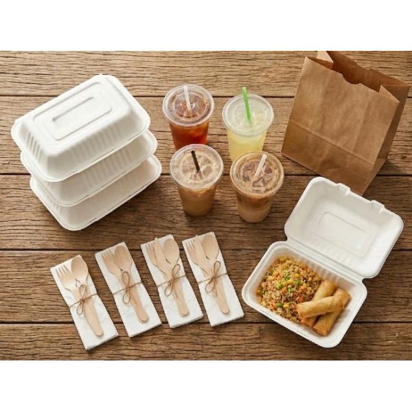 Compostable 9x6 Bagasse Clamshell - Engineered for QSR Burgers & High-Efficiency Takeout