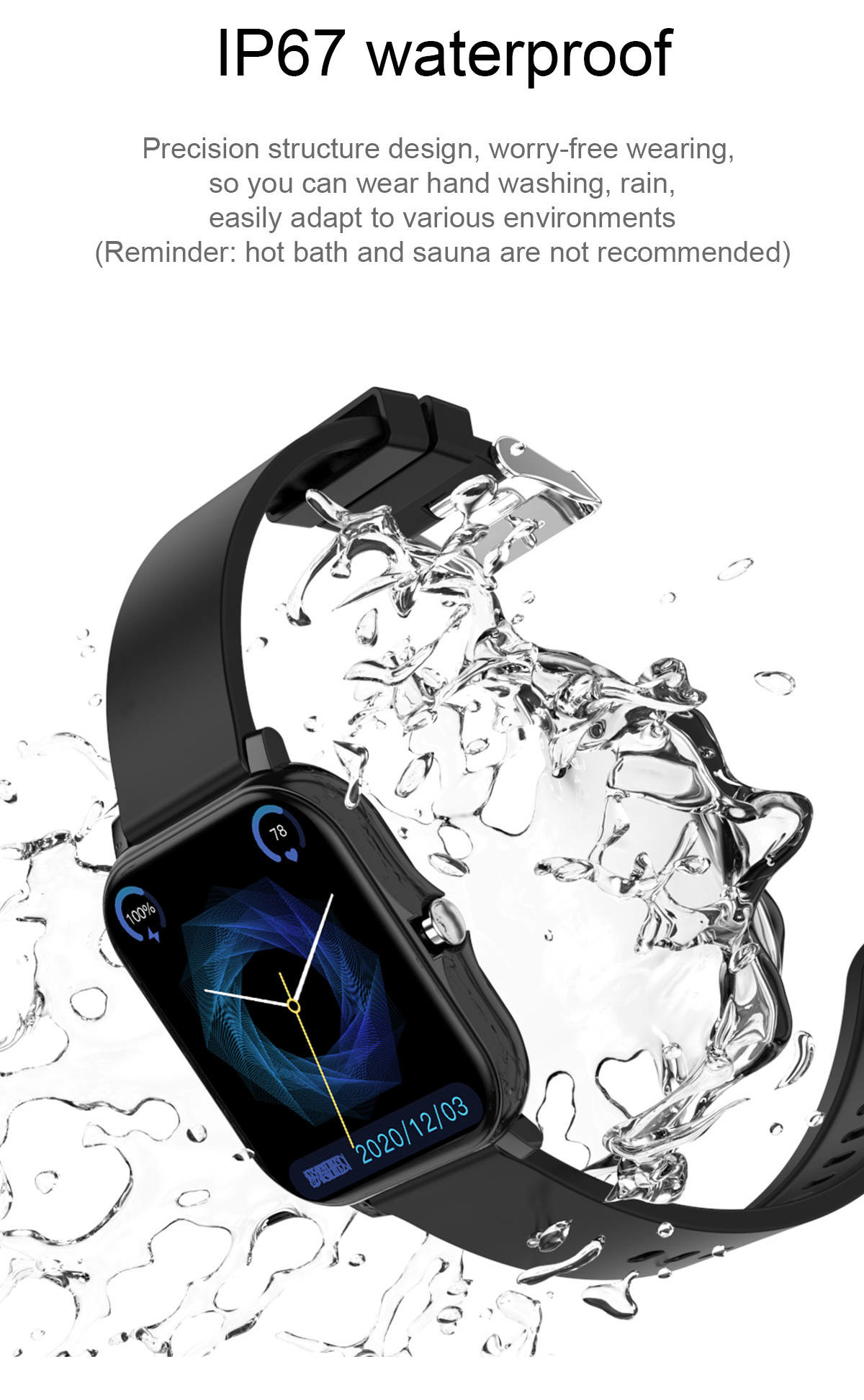 Vibration Remind Smart Sport Watch Full Touch Body Temperature Monitor IPX7 Waterproof