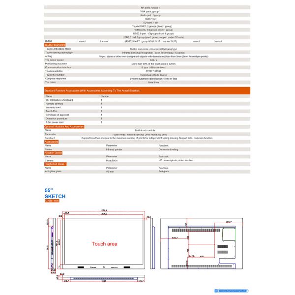 65" Interactive Flat Panel Touch Screen Smart Meeting Board Android Windows Dual OS All in One Conference Display OEM