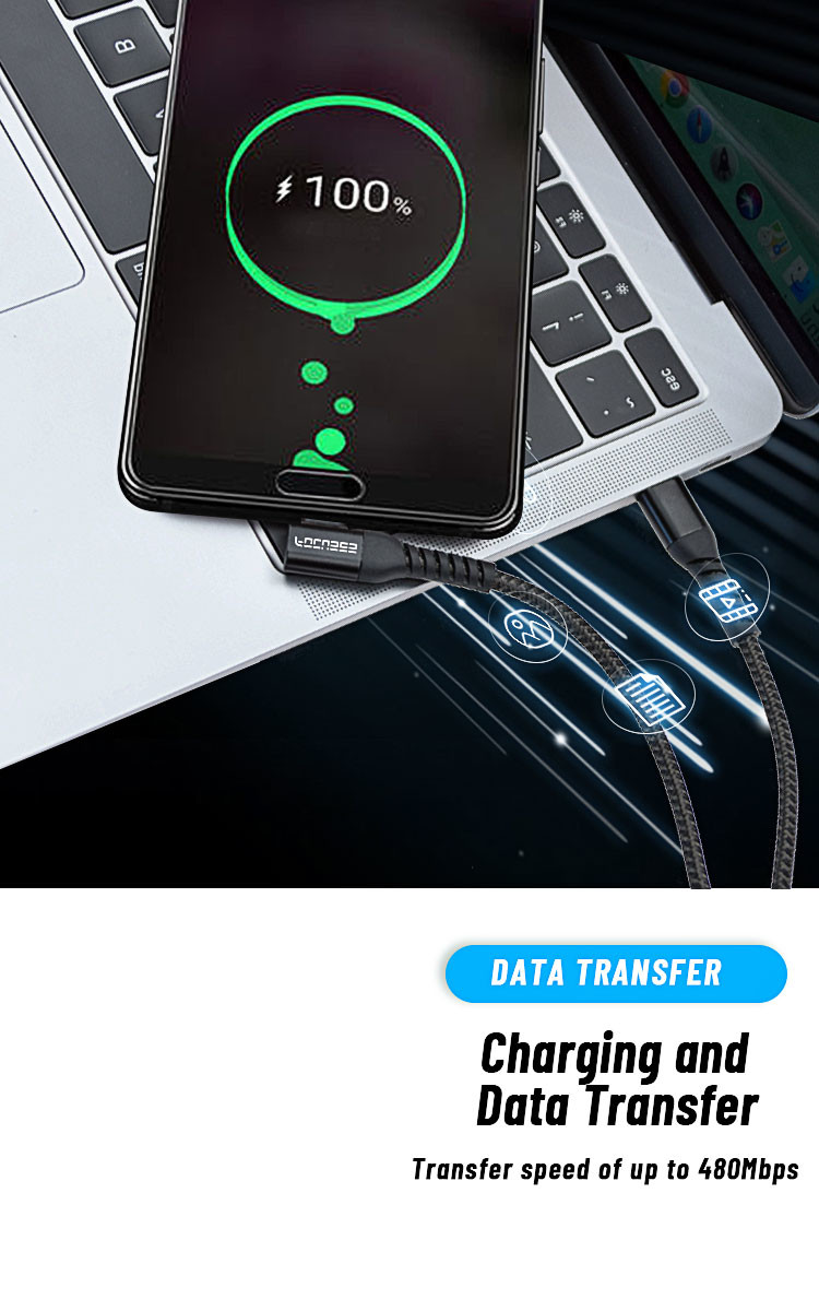 5A 100W USB C To Type-C Charging Cable For Data Transmission