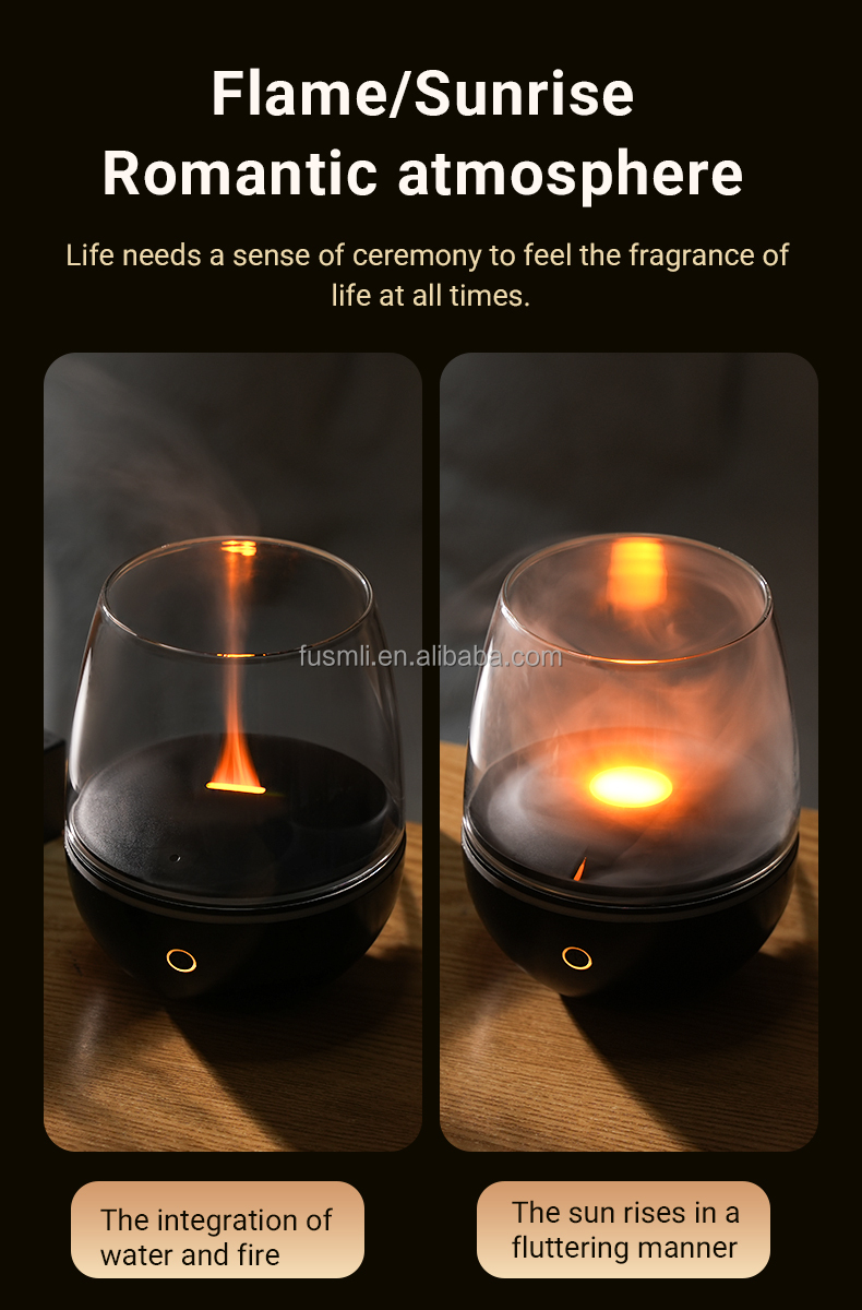 Factory Customized Room Direct Sale Fire Flame Glass Aromas Diffuser Air Essential Oil Ultrasonic Humidifier