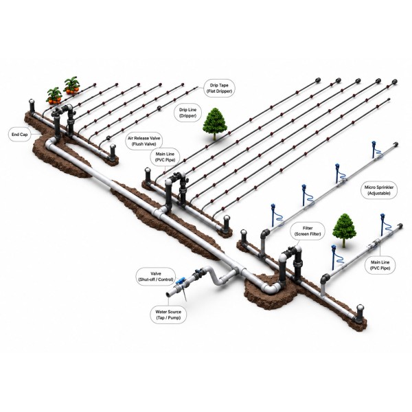 Precision Greenhouse Irrigation System: Automatic Drip & Micro-Sprinkler Piping Layout