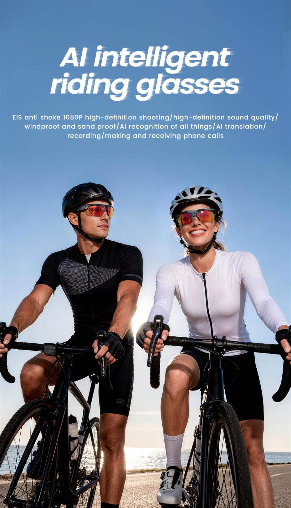 E08 Smart Glasses 1200P HD Video AI Object Recognition Real-Time Translation IP54 Waterproof Magnetic Charging Voice
