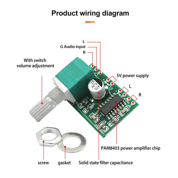 PAM8403 Audio Amplifier Board with 2*3W Power 5V USB and Potentiometer Volume Control