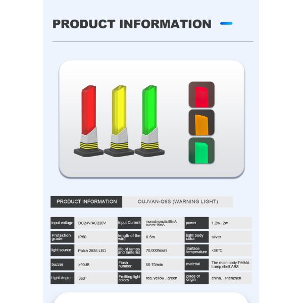 Q6S Single‑layer Warning Signal Light With Utility Model Patent, IP54, Built‑in 95dB Buzzer, Foldable Base, Support LOGO Custom. DC24V, PNP/NPN
