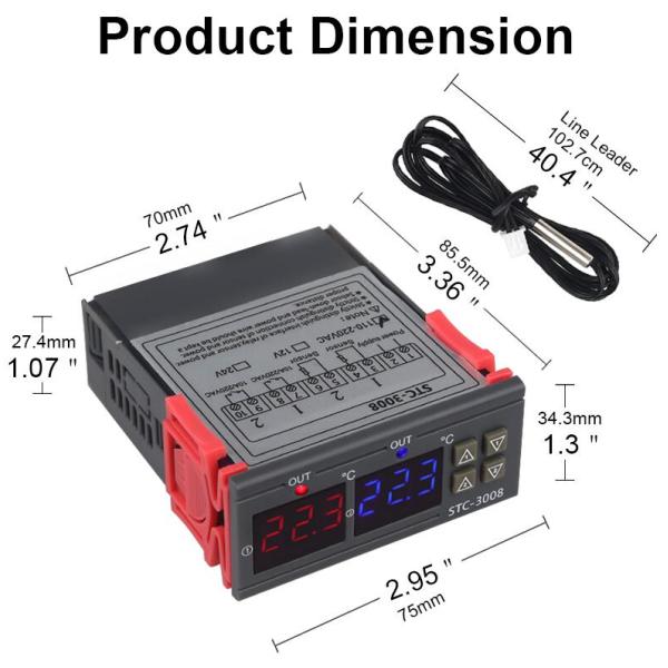 STC-3008 Digital Display Intelligent Double Control Electronic Temperature Controller