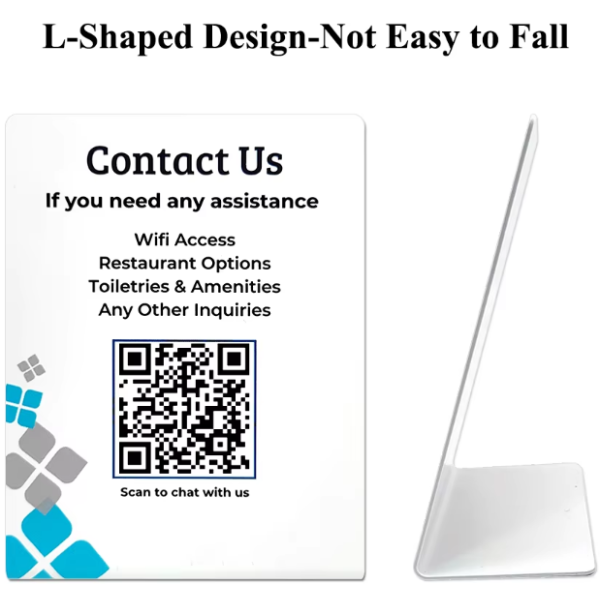 Customs White Pvc Plastic Sign Stands Logo Printed L Shape Hotel Table Qr Code Display For Business