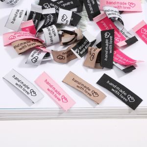 Customized Garment Label for Clothes accessories Folded Woven Pink Label