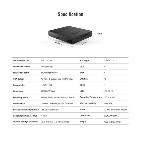 PoE NVR 8CH(MP1108TY)