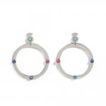 Loop Stainless Steel Earrings Titanium , Round Diamond Jewelry