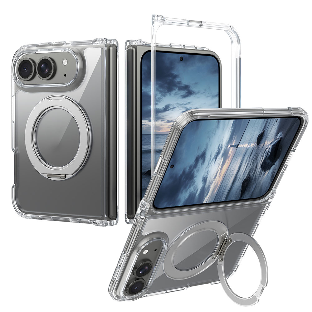 Laudtec Premium Foldable Magnetic Clear Phone Case for iPhone 18 Fold with Rotating Holder Skin-Feel Shockproof Protective Case