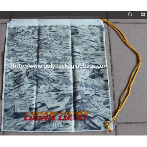 Custom Printed Plastic Drawstring Backpack For Clothes With Single Yellow PP Pull Rope