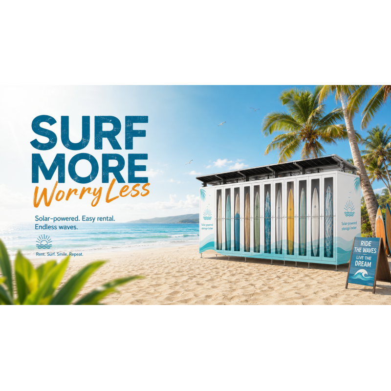 This surf board rental vending machine is suitable be placed at beach and resort.