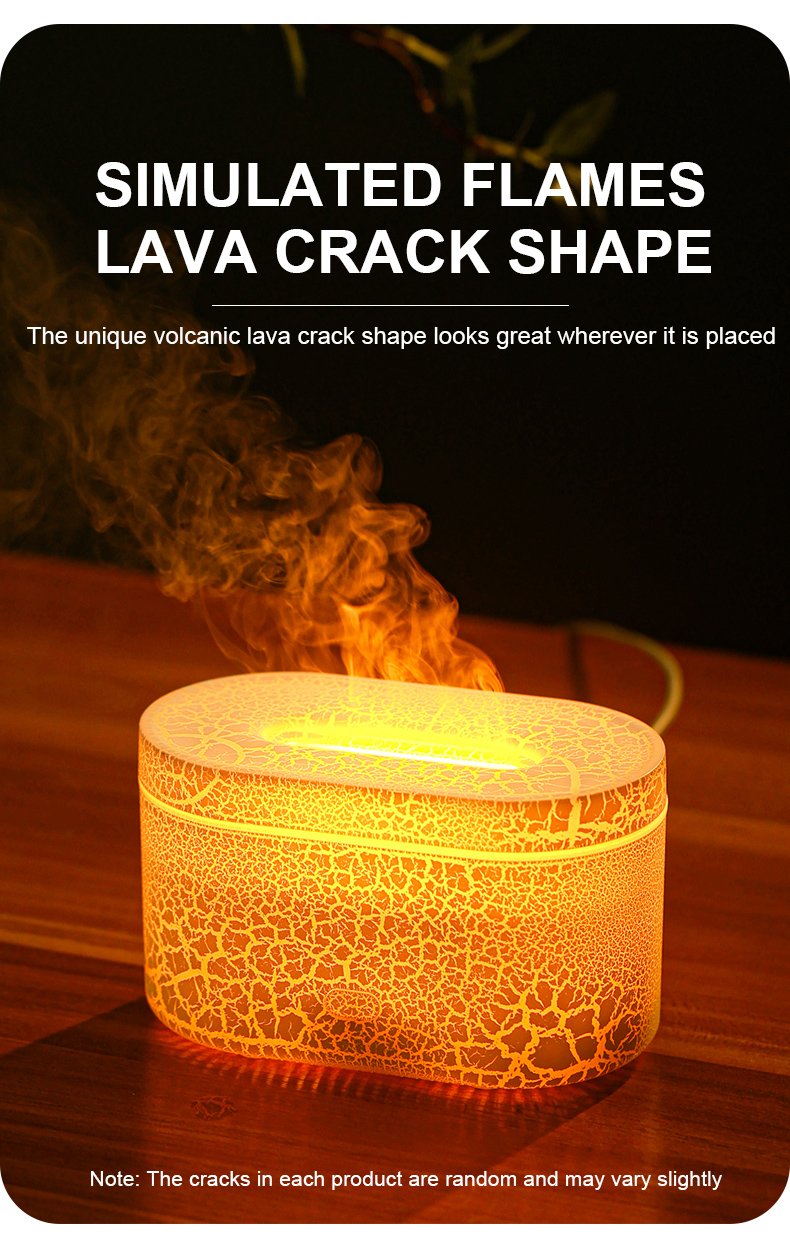 200ml Crack Desk Aroma Diffusers Essential Oil Flame Humidifier Air Diffuser for Home Office Cool Fire
