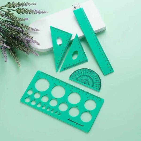 4 Pcs Set 12inch Straight / Triangle Flexible Ruler Math Geometry Tool For School Classroom Office Kids