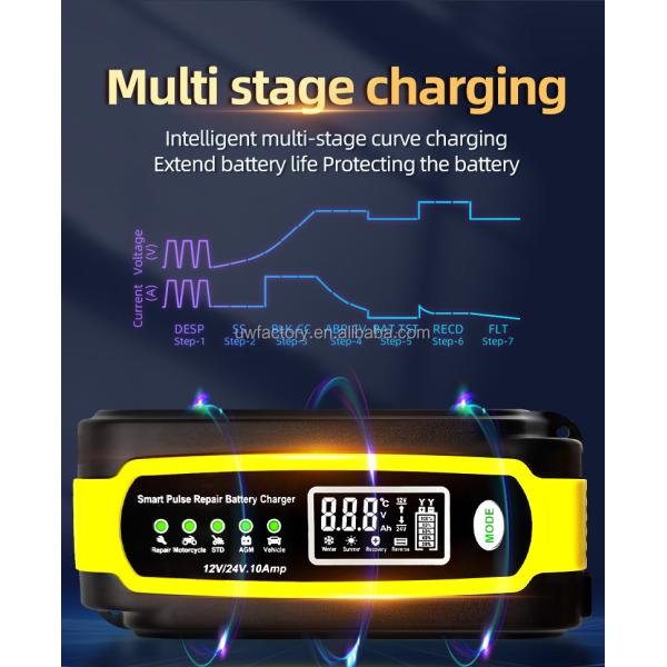Universal Portable Automatic LCD Smart Pulse Repair Trickle Car Battery Charger 12V 24V for GEL AGM Lead Acid Battery Charging