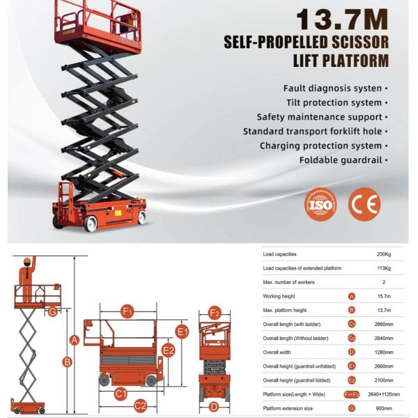 12m 14m 16m Hydraulic Scissor Work Platform Self Propelled Scissor Lift